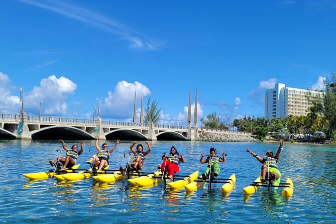 Adventure Water Bike in Condado Lagoon, San Juan - Getting comfortable on the water bike