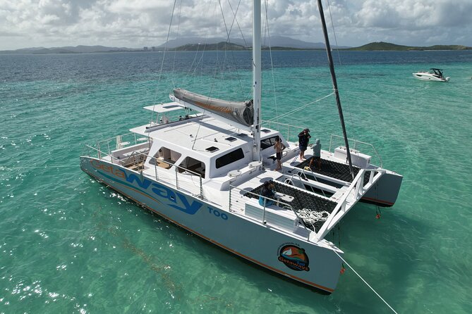 Icacos: Luxury Sailing Catamaran All Inclusive Beach and Snorkel - Water swings, a slide, and floating mats