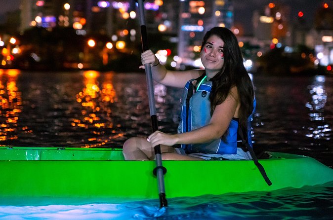 Night Kayak - Condado City Lights Tour - Looking through the clear bottom