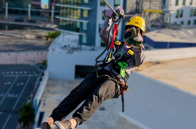 Zipline Sky Bull in Urban Environment in Toroverde urban park San Juan - Staff Support for Nervous Riders