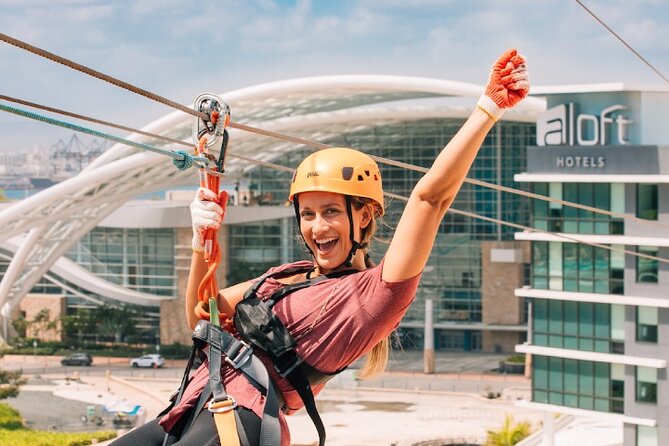 Zipline Sky Bull in Urban Environment in Toroverde urban park San Juan - Reaching the 90-Foot Launch Tower